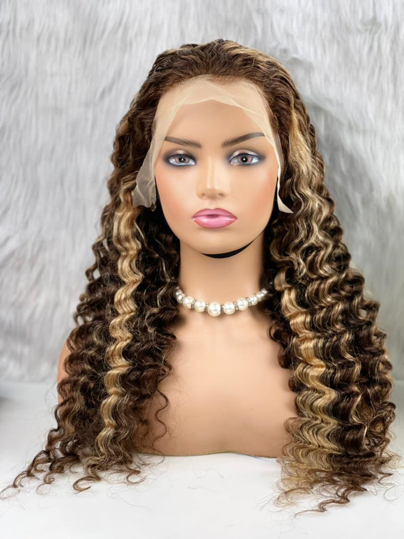 FRONTAL LACE WIG CURLY BLOND MÉCHÉS